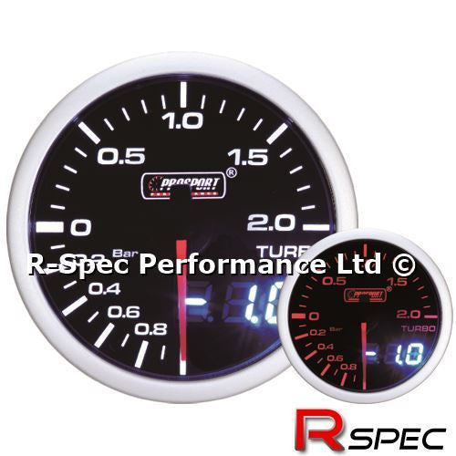 Prosport 52mm Dual Display Amber / White Stepper Motor Turbo Boost Gauge - BAR - CuSToMod