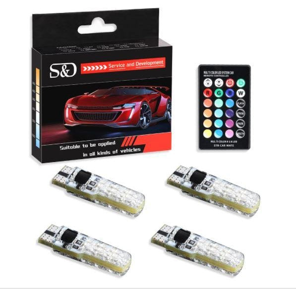 4Pcs 501 LED Car Light RGB With Remote Control